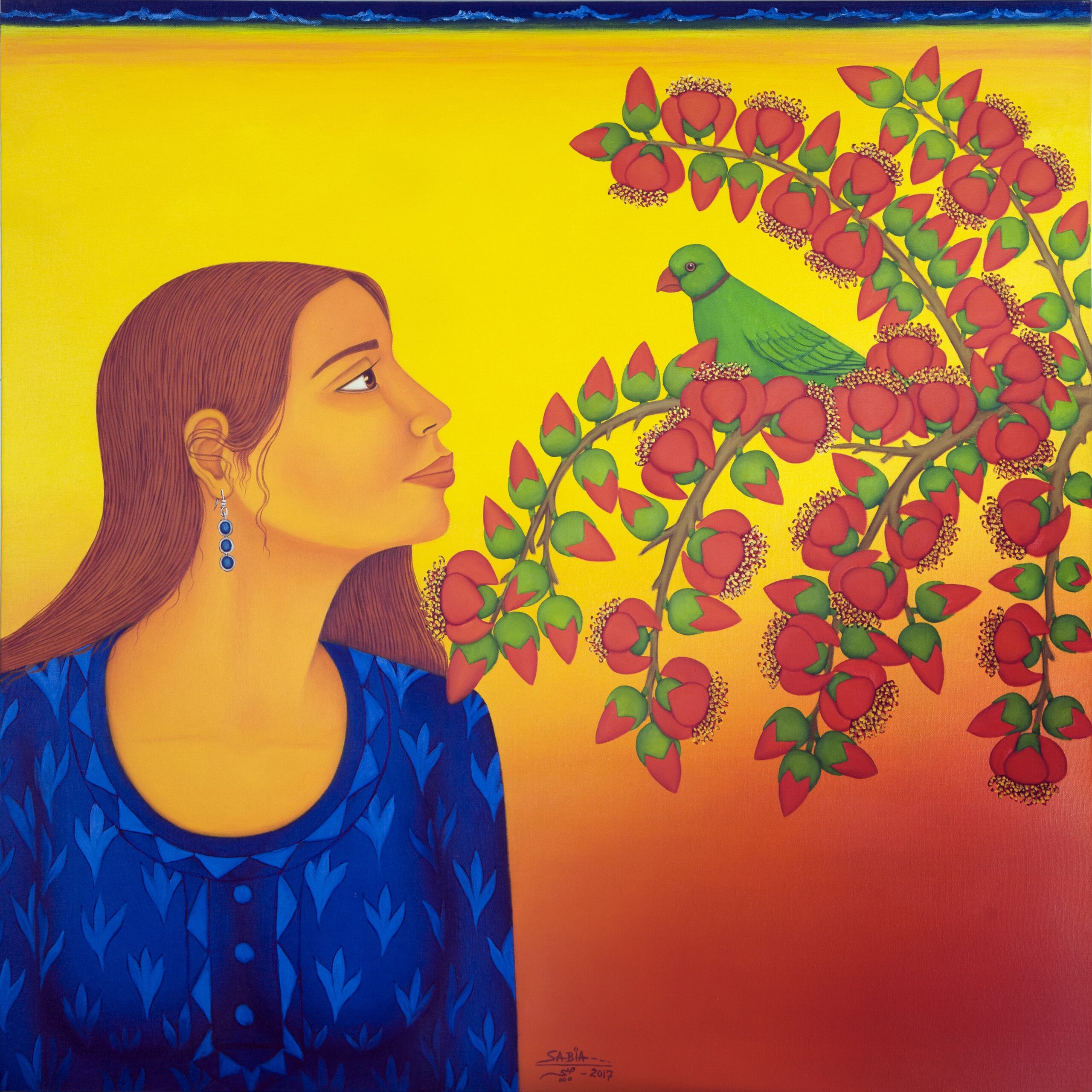 Girl watching Parrot